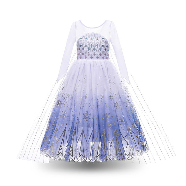 Frozen 2 Elsa Princess Dress For Toddlers - Snow Queen Costume With Trailing Dress, Blue Sequin Accents