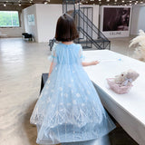 Frozen Princess Elsa dress with cape Dress Birthday Girl Costume Dresses For Cosplay Party Holiday