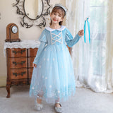 Frozen Princess Elsa Dress Long Sleeve Girl Costume Dresses For Cosplay Party Holiday