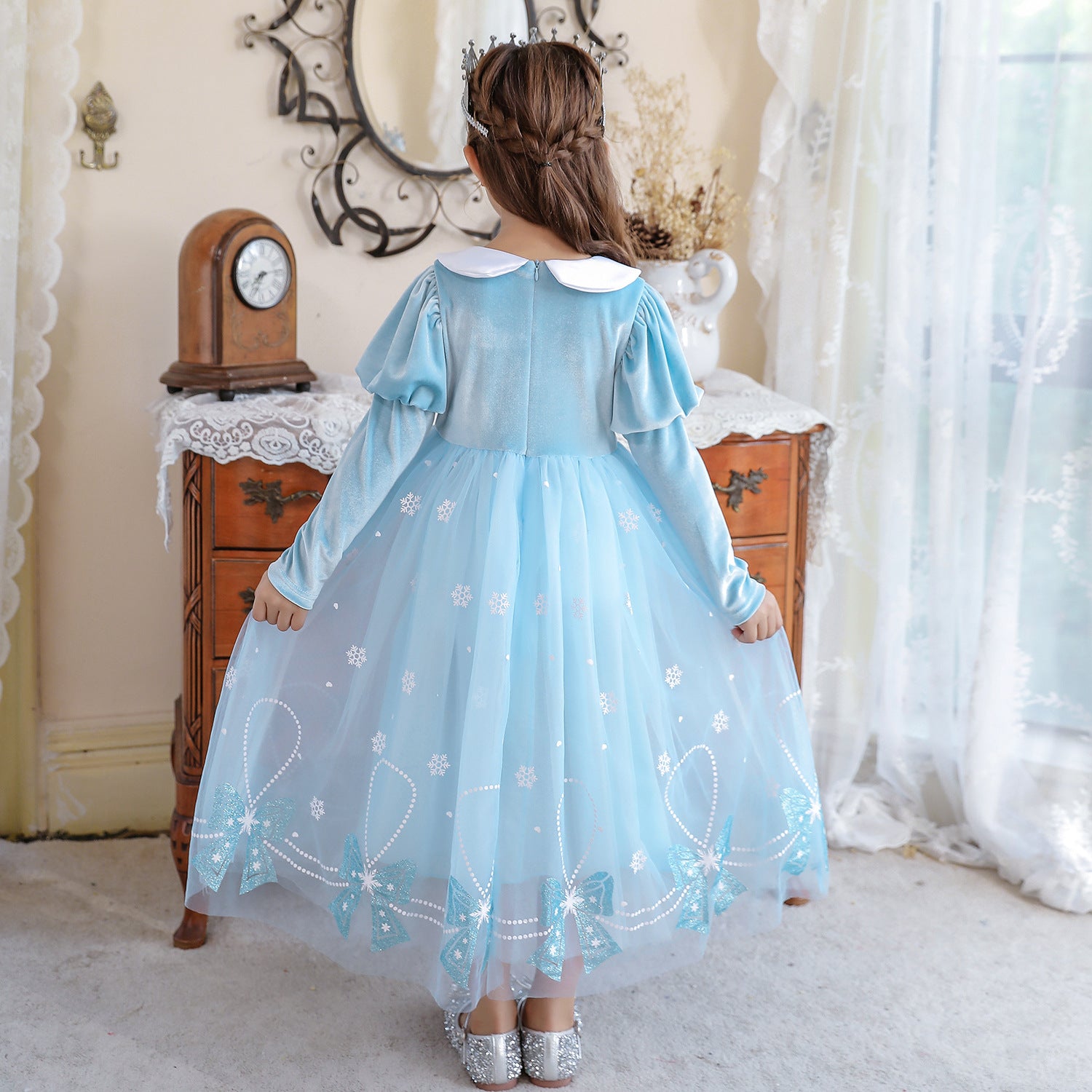 Frozen Princess Elsa Dress Long Sleeve Girl Costume Dresses For Cosplay Party Holiday