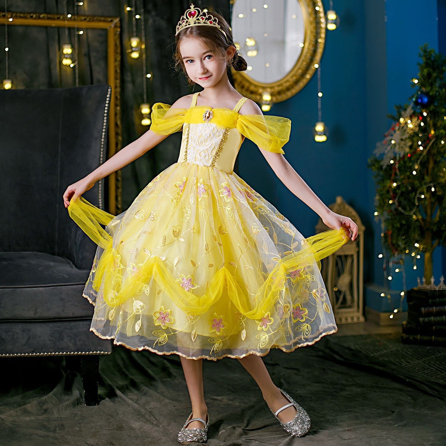 New Girl Costume Dresses Aurora Lace Up Princess Cosplay Party Holiday Birthday Fancy