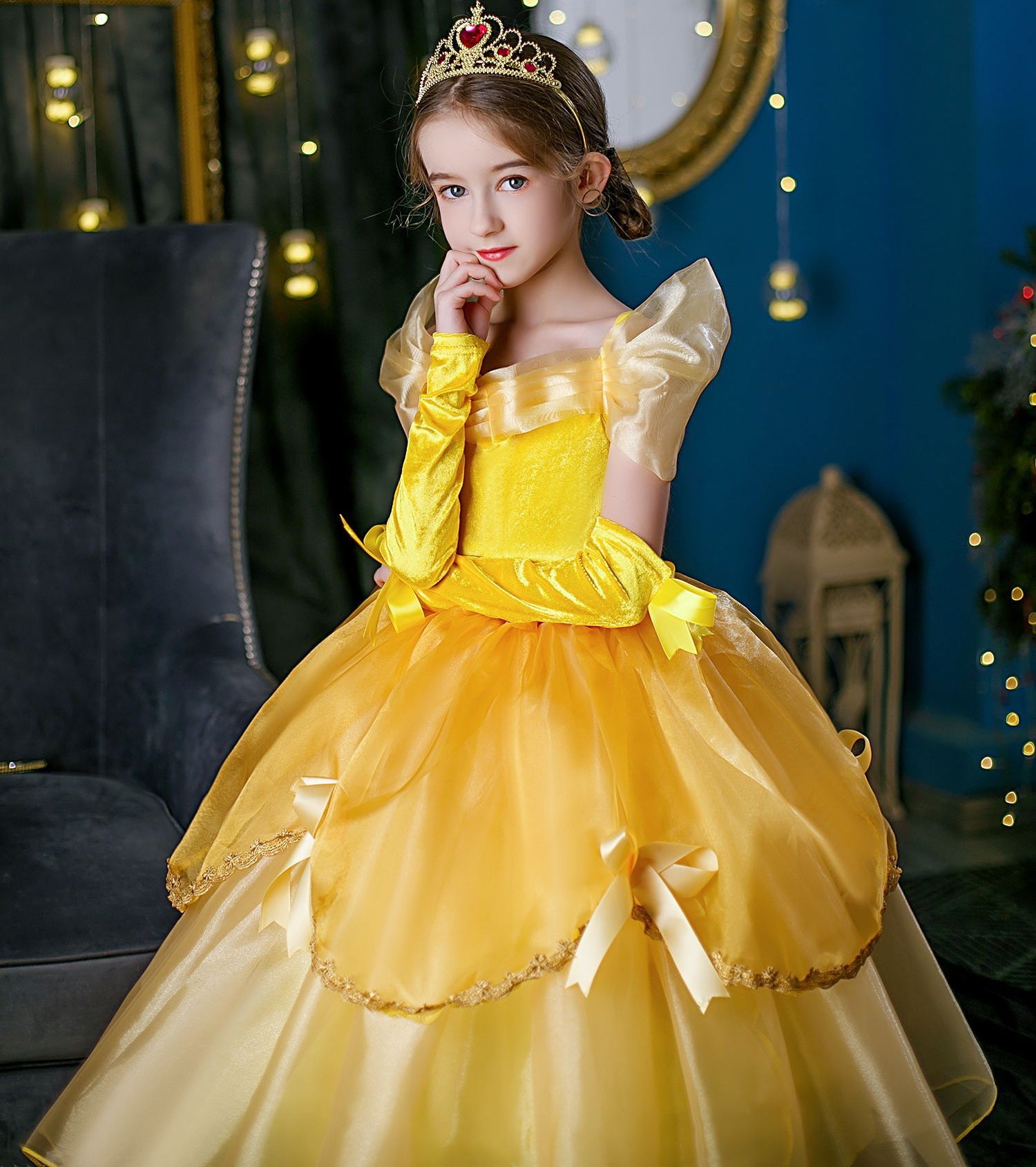 New Girl Costume Dresses Belle Lace Up Princess Cosplay Party Holiday Birthday Fancy