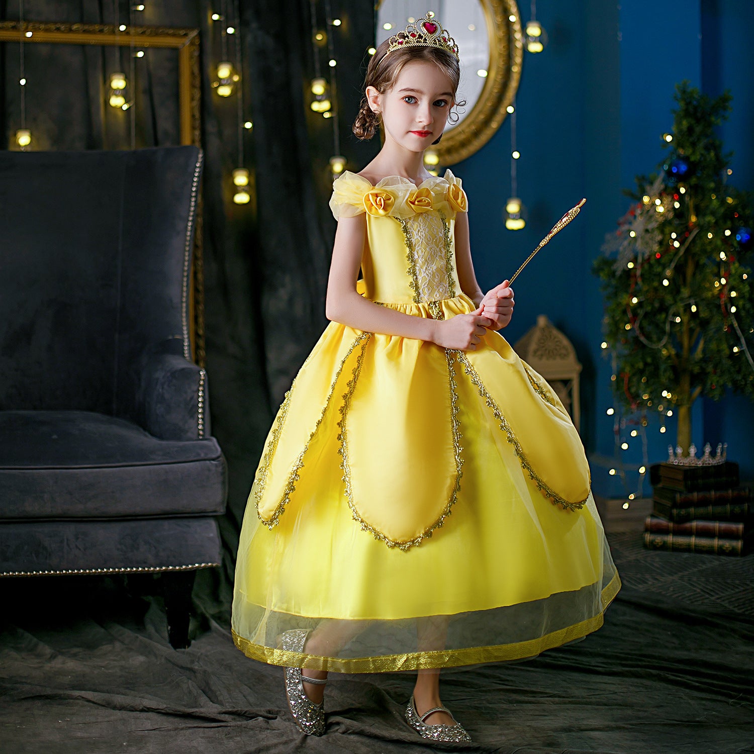 New Girl Costume Dresses Belle Princess Cosplay  Lace Up Birthday Party Holiday Fancy