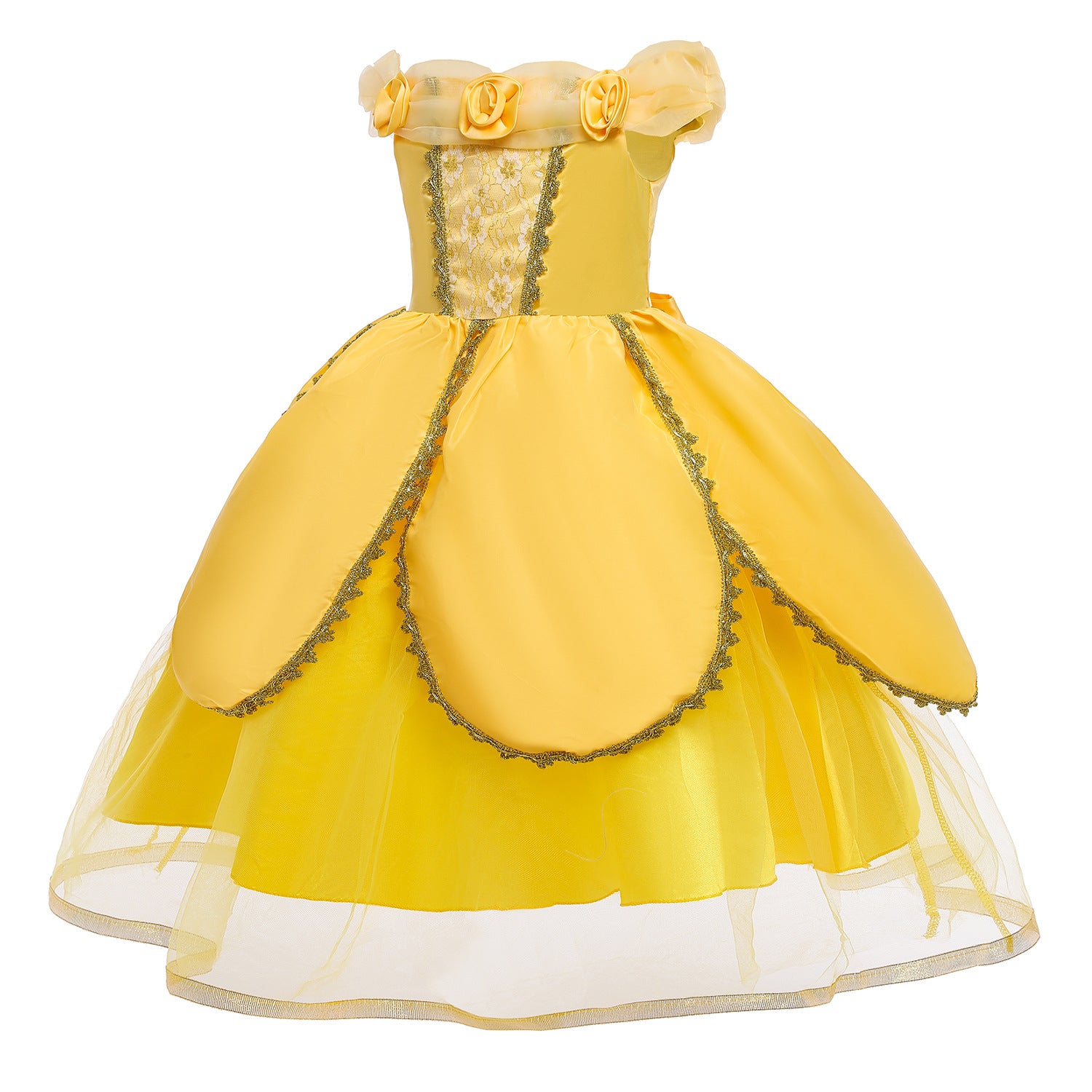 New Girl Costume Dresses Belle Princess Cosplay Lace Up Birthday Party Holiday Fancy - Yellow 6 New Girl Costume Dresses Belle Princess Cosplay Lace Up Birthday Party Holiday Fancy - Yellow 6