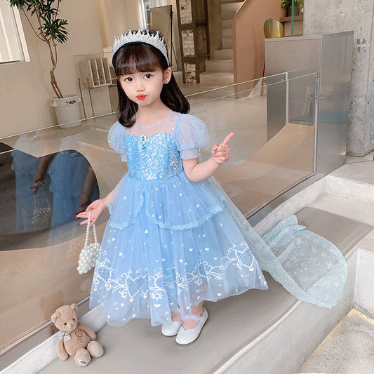Frozen 2 Girl Princess Elsa Costume Dress With Cape For Birthday Holiday 800