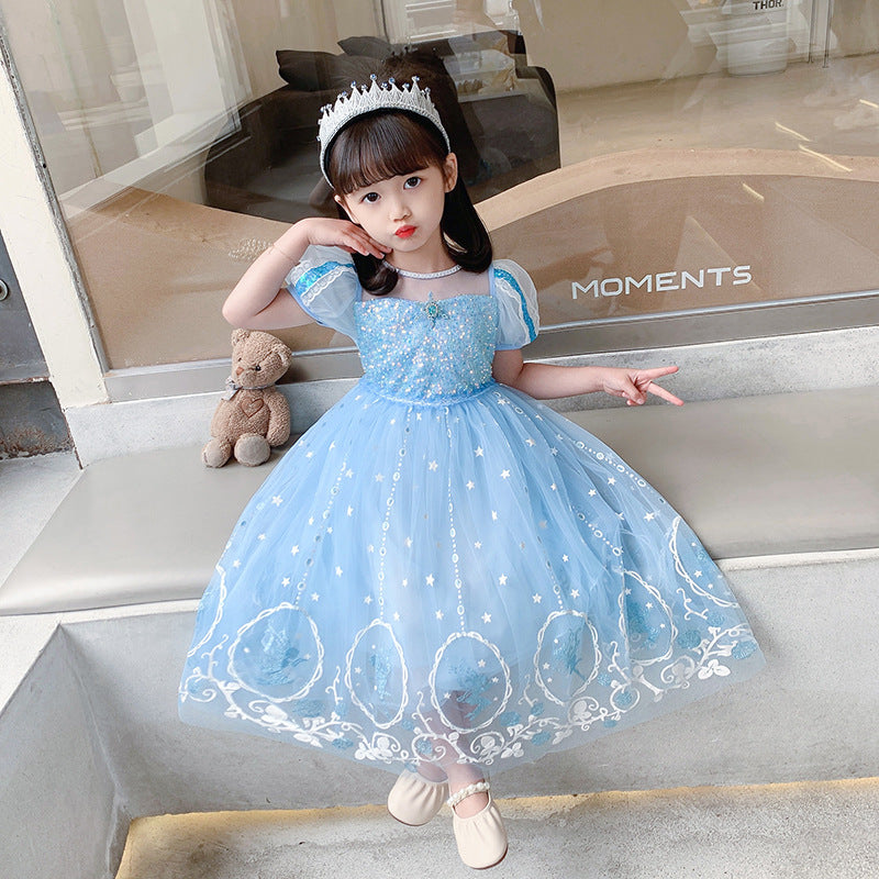 Frozen Princess Elsa Dress Costume With Cape For Girls