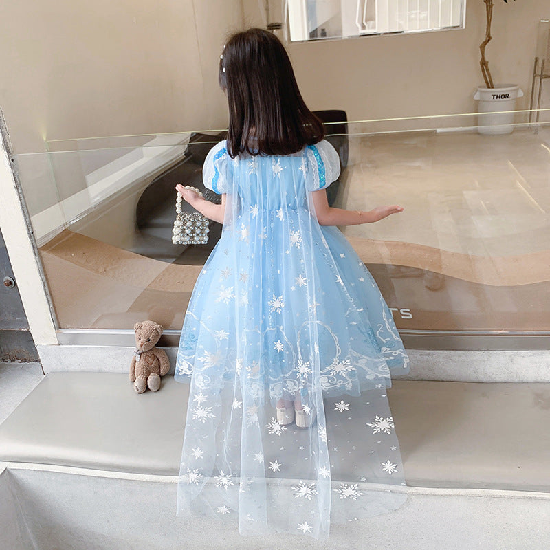 Frozen Princess Elsa Dress Costume With Cape For Girls