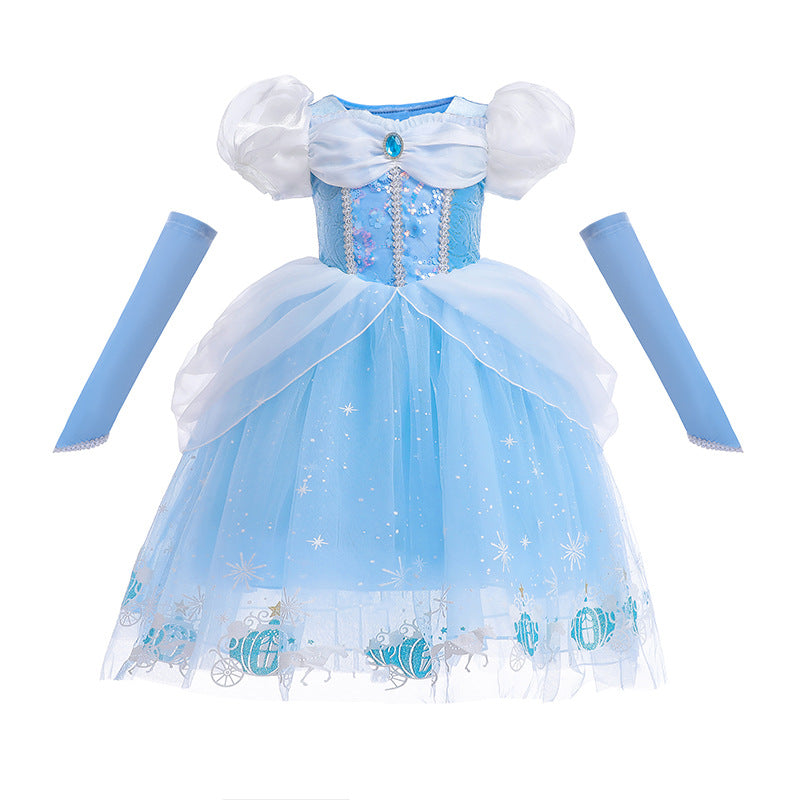 New Cinderella Princess Long Sleeve  Girl Dress Costume Dresses For Cosplay Party Holiday  Birthday Halloween