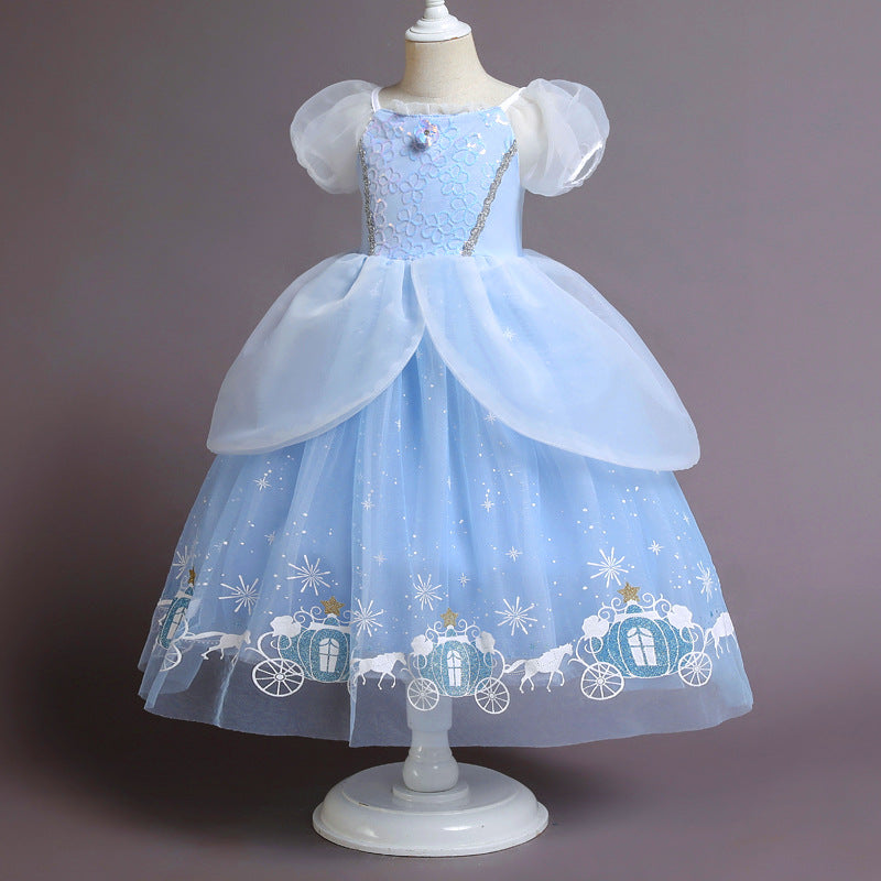 New Cinderella Princess Long Sleeve Girl Costume Dresses For Cosplay Party Holiday