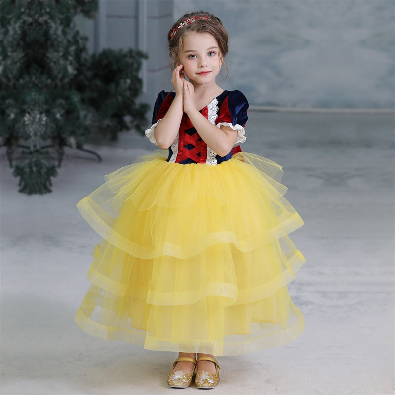New Girl Princess Snow White Costume Dresses Tutu Ruffle For Holiday Halloween Party