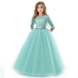 Girls Kids Formal Lace Princess Party Wedding Dresses Full Length Ball Gown Dress.