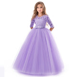 Girls Kids Formal Lace Princess Party Wedding Dresses Full Length Ball Gown Dress.